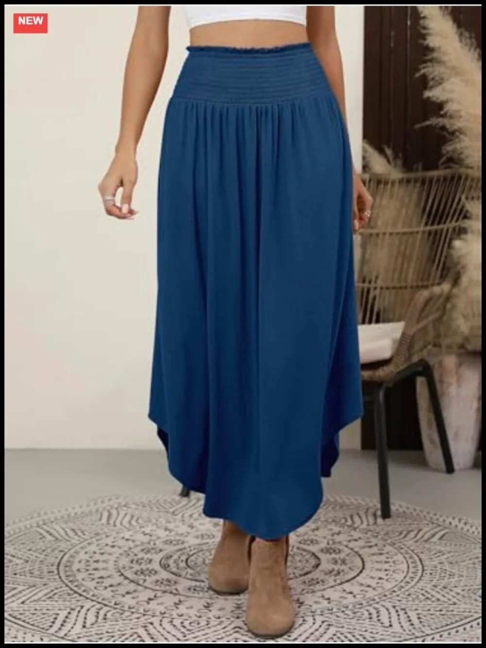Women's High Waisted Flowy Swing Maxi Skirt with Pockets Boho Pleated Beach